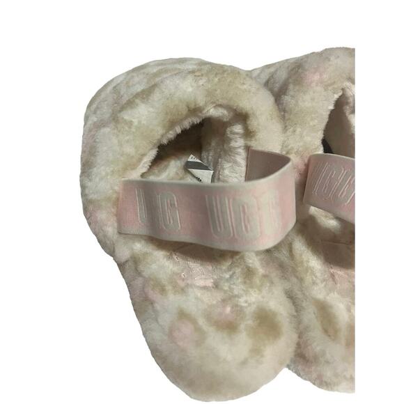 UGG Fluff Yeah Slide Slipper Panther Print Platform Cream Pink Back Strap Size 9 - Picture 5 of 13